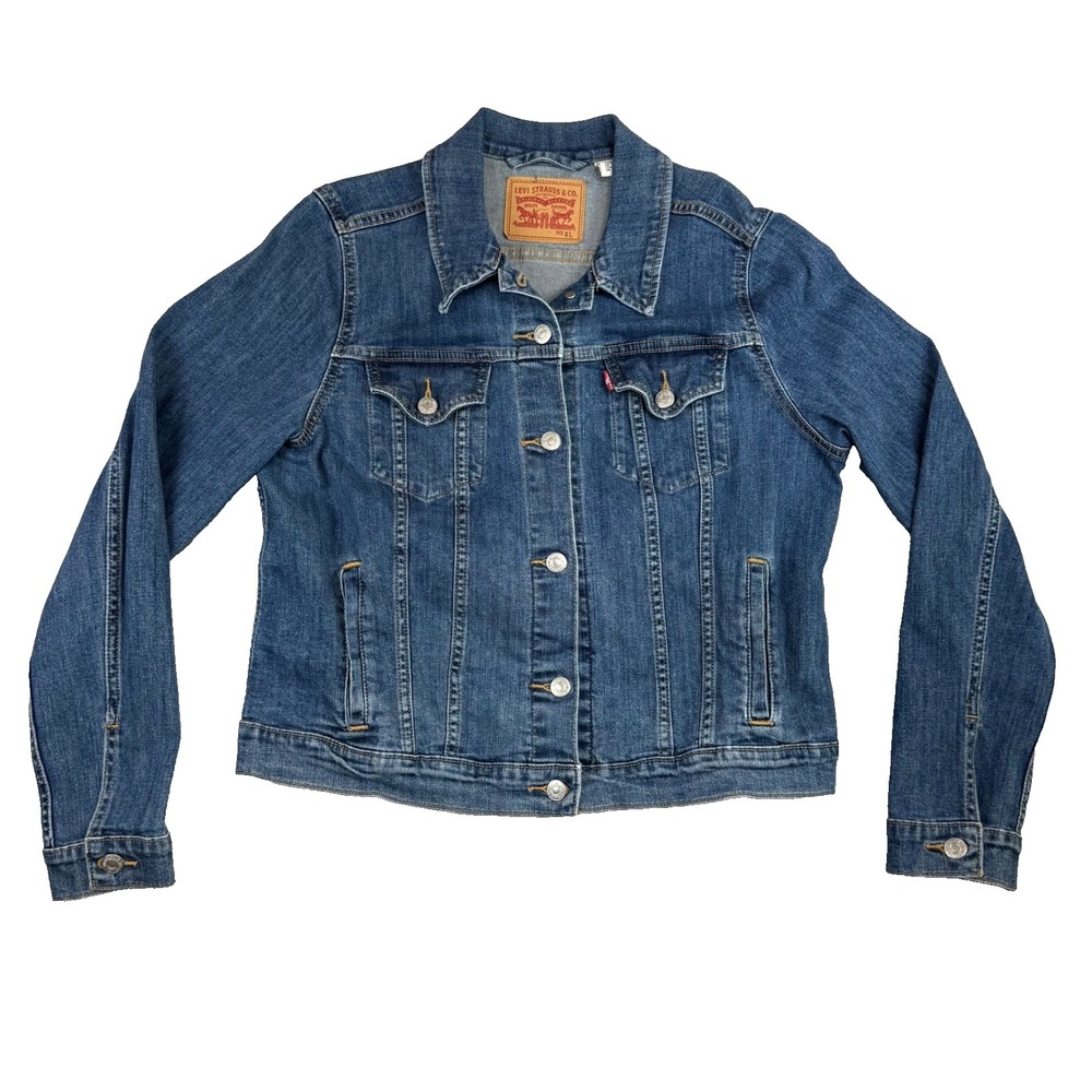 Levi's Trucker Jacket Women XL Blue Classic Denim Americana Heritage Staple READ